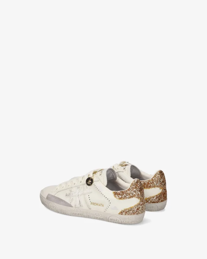 Sneakers Premiata Donna in Pelle Avorio e Dettagli Glitter art. Stevend 8059, foto 5 di 5
