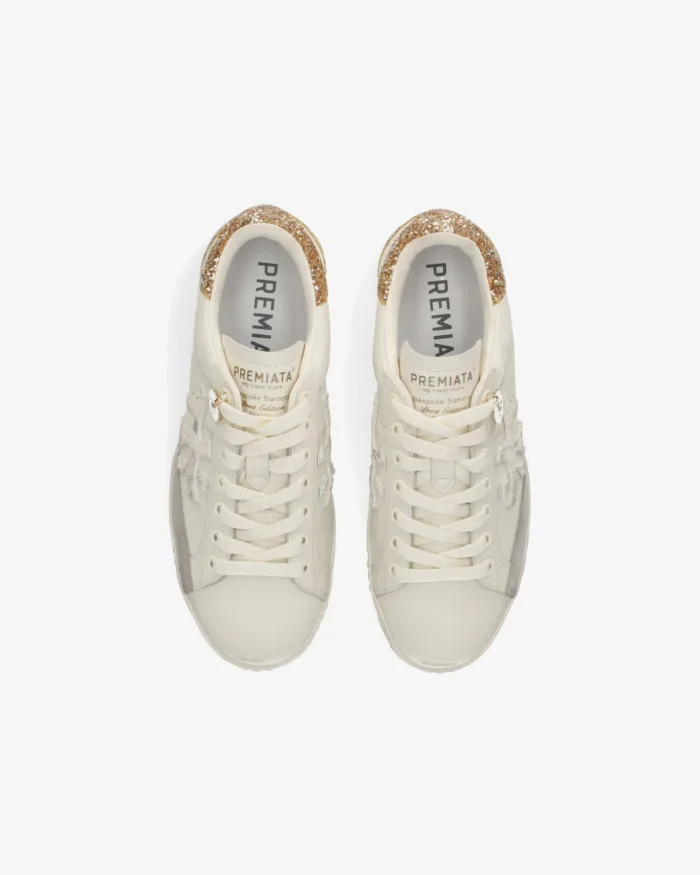Sneakers Premiata Donna in Pelle Avorio e Dettagli Glitter art. Stevend 8059, foto 4 di 5