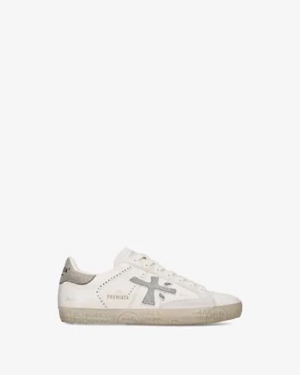 Sneakers Premiata Donna in Pelle Avorio e Strass art. Stevend 8127