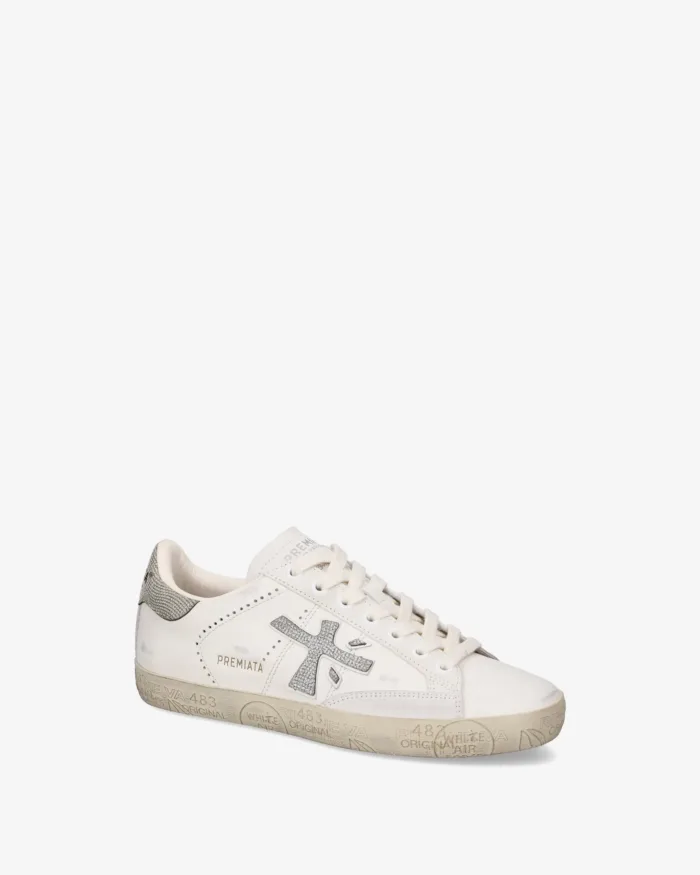 Sneakers Premiata Donna in Pelle Avorio e Strass art. Stevend 8127, foto 2 di 5