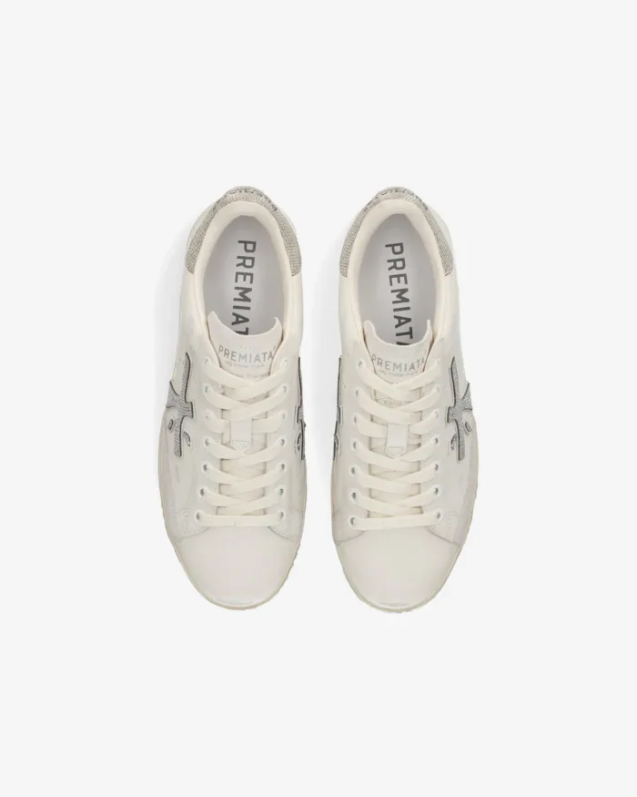 Sneakers Premiata Donna in Pelle Avorio e Strass art. Stevend 8127, foto 4 di 5