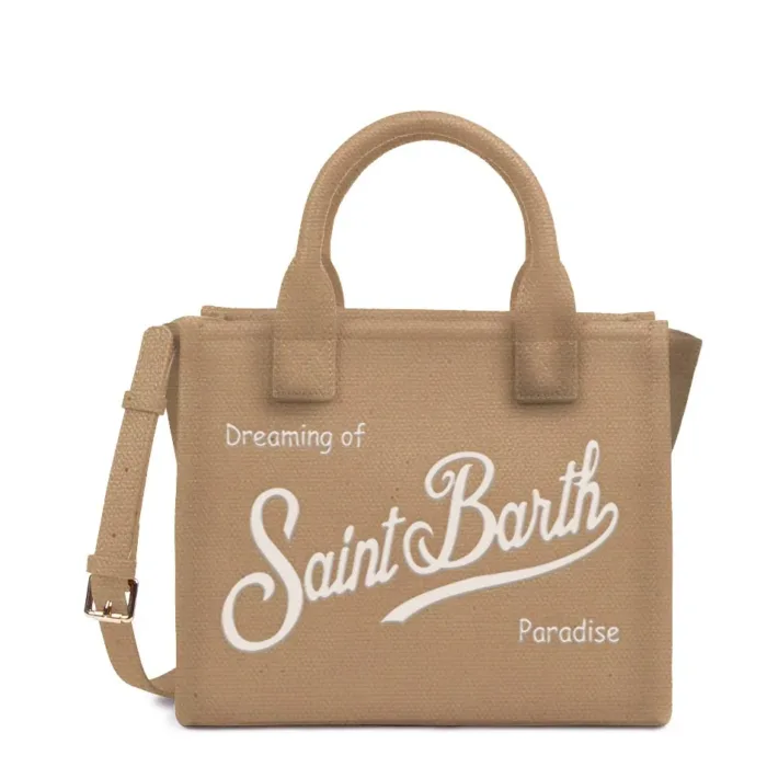 Borsa Media con Tracolla Mc2 Saint Barth in Denim Beige art. Vanity Bag Midi Canvas 11 EMB, foto 1 di 1