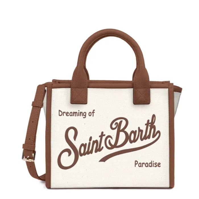 Borsa Media con Tracolla Mc2 Saint Barth in Tessuto Beige con Dettagli Cuoio art. Vanity Bag Midi Canvas Grain Leather 1019 EMB, foto 1 di 1