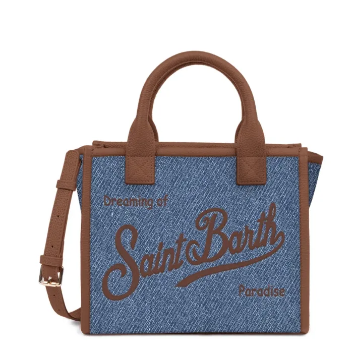 Borsa Media con Tracolla Mc2 Saint Barth in Denim con Dettagli Cuoio art. Vanity Bag Midi Denim Grain Leather 19 EMB, foto 1 di 1