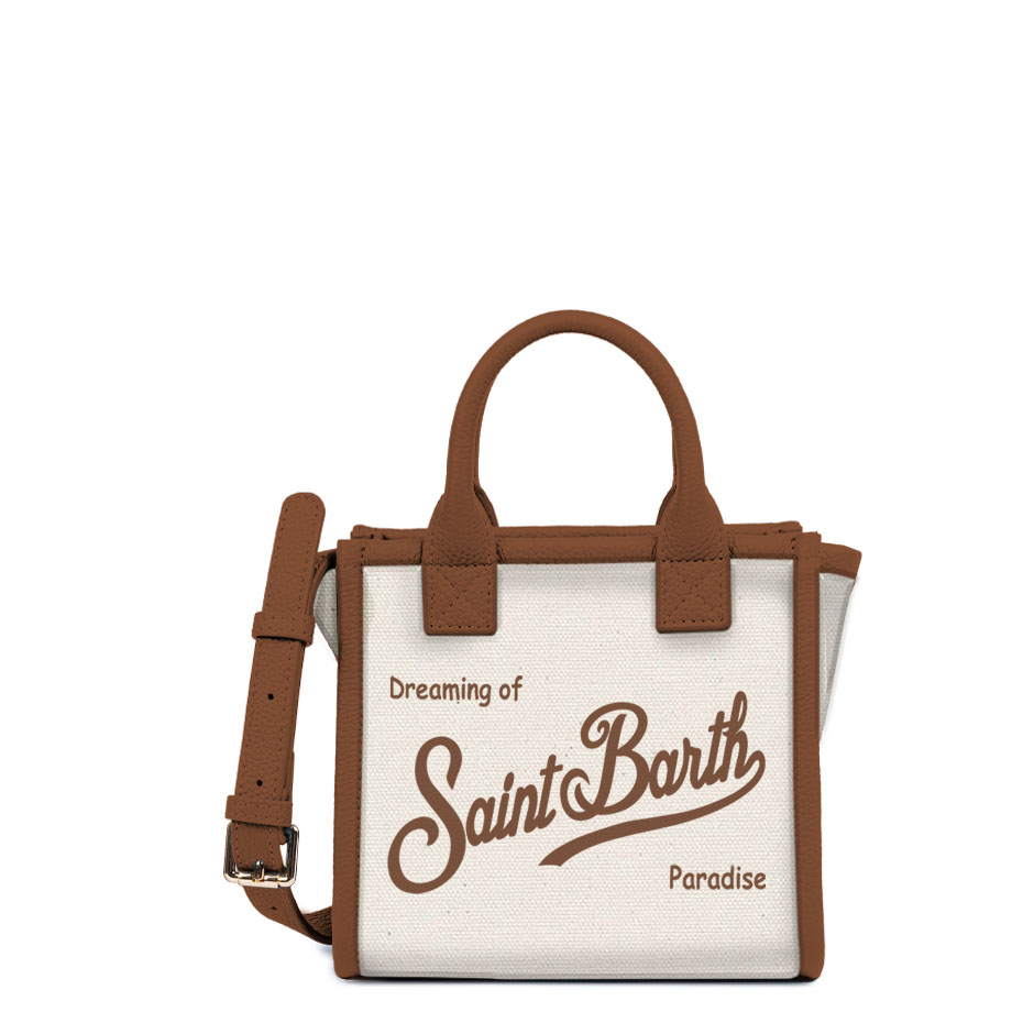 VANITY BAG MINI_CANVAS GRAIN LEATHER 1019 EMB Borsa A Mano Piccola con Tracolla Mc2 Saint Barth In Tessuto Avorio Dettagli Cuoio Logo Ricamato art. Vanity Bag Mini Canvas Grain Leather 1019 EMB - immagine 1