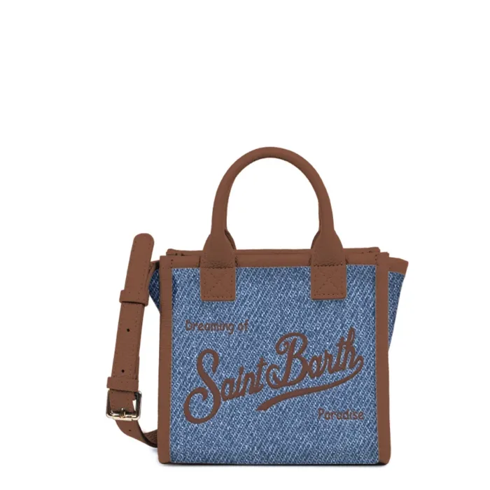 Borsa A Mano Piccola con Tracolla Mc2 Saint Barth In Denim Dettagli Cuoio Logo Ricamato art. Vanity Bag Mini Denim Grain Leather 19 EMB, foto 1 di 1