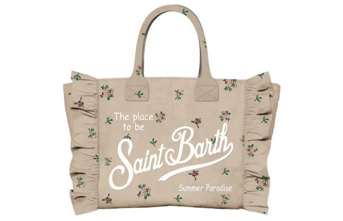Borsa a mano Piccola Mc2 Saint Barth Beige art. Vanity Mini Volant Denim Flowers 11 EMB, foto 1 di 1