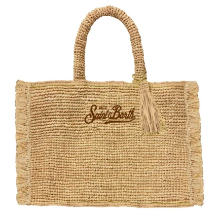 Borsa a mano Grande Mc2 Saint Barth in Rafia Beige art. Vanity Raffia Fringes Essential 1118 Emb