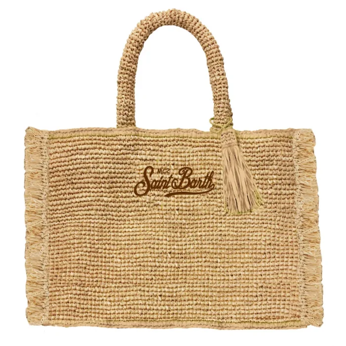 Borsa a mano Grande Mc2 Saint Barth in Rafia Beige art. Vanity Raffia Fringes Essential 1118 Emb, foto 1 di 1