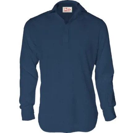 Polo Skipper in Cotone Senza Bottoni Uomo Mc2 Saint Barth Blu art. Ventotene Cotton Goffer 61 Blue Navy