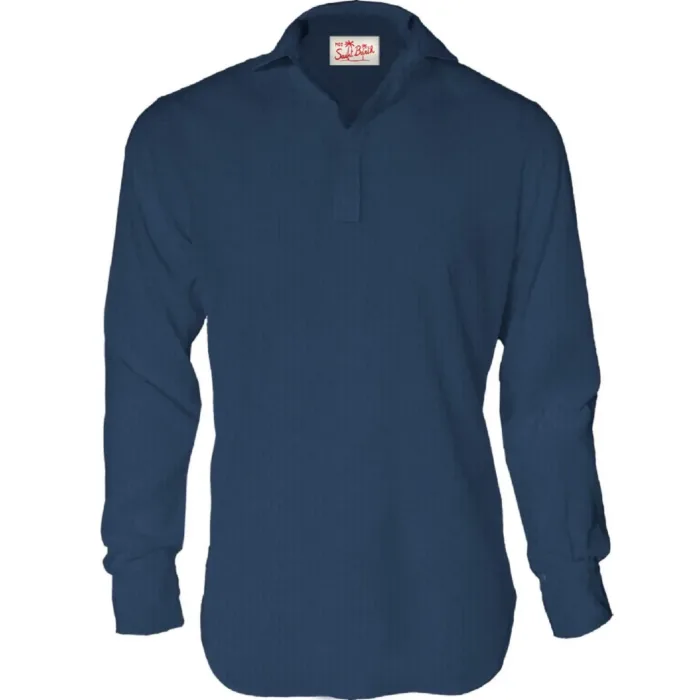 Polo Skipper in Cotone Senza Bottoni Uomo Mc2 Saint Barth Blu art. Ventotene Cotton Goffer 61 Blue Navy, foto 1 di 1