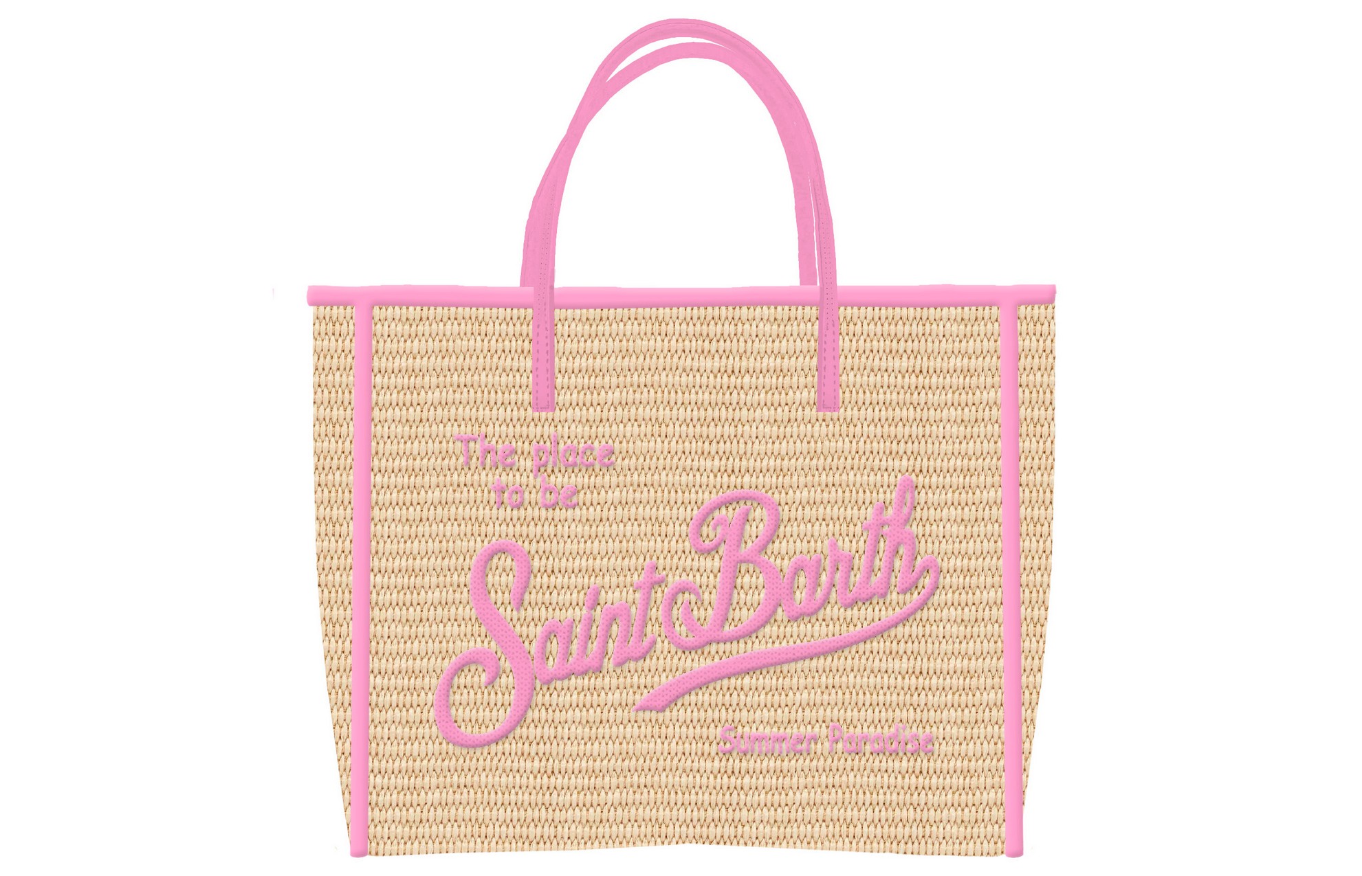 VIVIAN MINI STRAW_1121 EMB Borsa A Mano Piccola con Tracolla Mc2 Saint Barth In Rafia Dettagli Rosa Logo Ricamato art. Vivian Mini Straw 1121 EMB - immagine 1