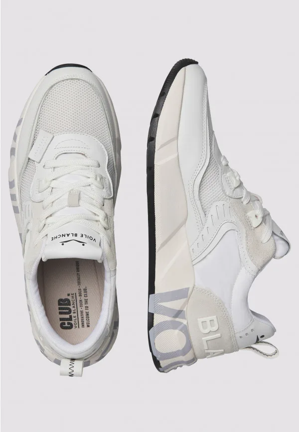 Sneakers Voile Blanche Uomo in Pelle Bianca e e Mesh Bianco art. Club 01 0N01 White, foto 3 di 5
