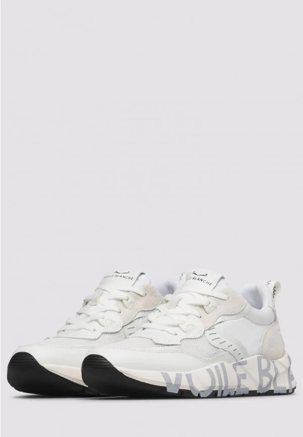 Sneakers Voile Blanche Uomo in Pelle Bianca e e Mesh Bianco art. Club 01 0N01 White, foto 4 di 5