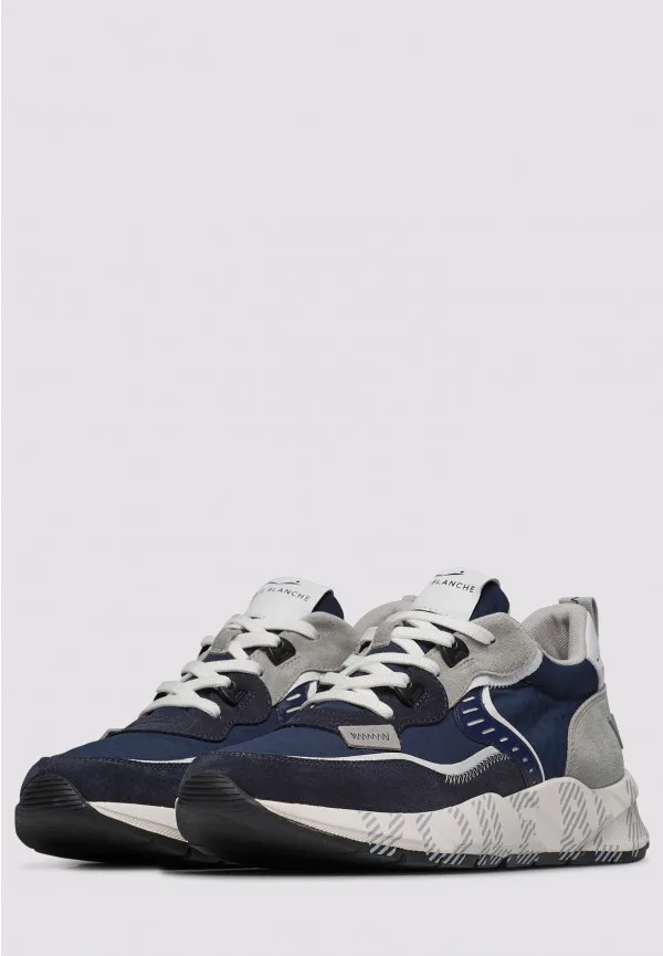 Sneakers Voile Blanche Uomo in Camoscio Blu e Nylon Blu art. Club 01 1C05 Blu Grey, foto 4 di 5