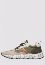 Sneakers Voile Blanche Uomo in Camoscio Beige e Nylon Verde art. Club 01 2E41 Beige Army Green