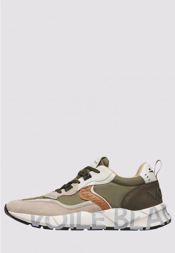 Sneakers Voile Blanche Uomo in Camoscio Beige e Nylon Verde art. Club 01 2E41 Beige Army Green, foto 1 di 5