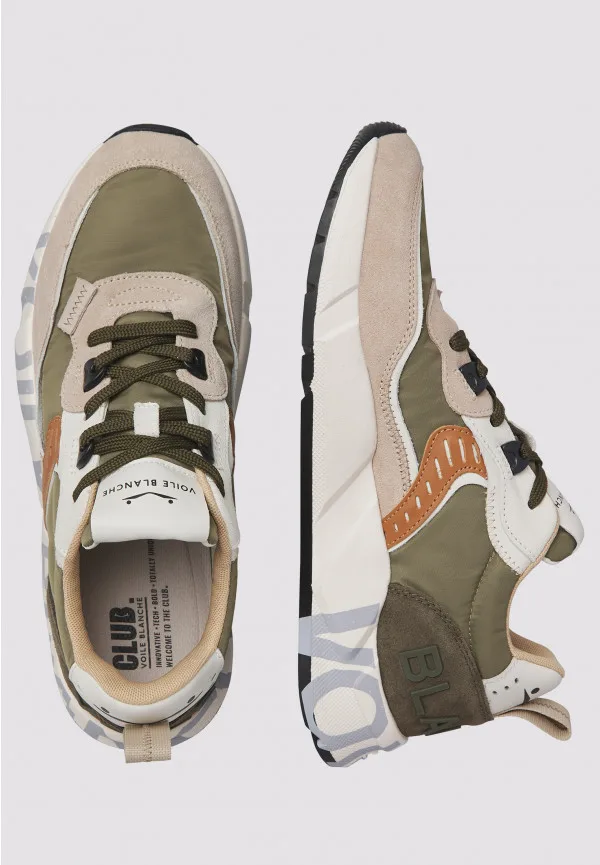 Sneakers Voile Blanche Uomo in Camoscio Beige e Nylon Verde art. Club 01 2E41 Beige Army Green, foto 2 di 5
