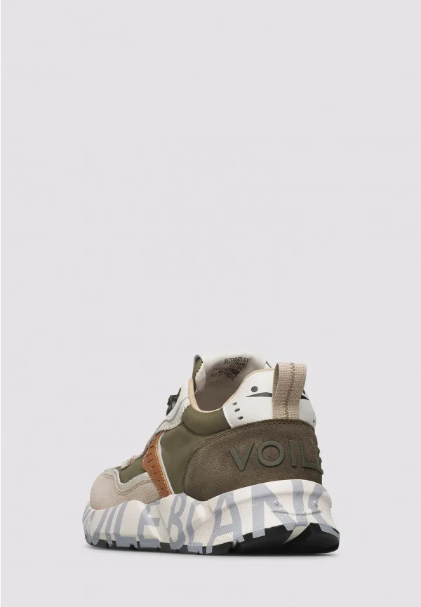 Sneakers Voile Blanche Uomo in Camoscio Beige e Nylon Verde art. Club 01 2E41 Beige Army Green, foto 4 di 5