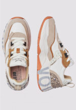 Sneakers Voile Blanche Donna in Camoscio Beige e Nylon Bianco Dettagli Borchie art. Club 105 2E42 Light Biege White - immagine 2