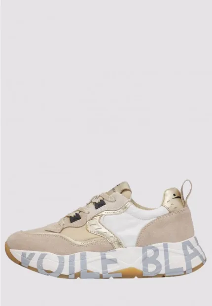 Sneakers Voile Blanche Donna in Camoscio Beige e Nylon Bianco art. Club 105 2E63 Light Beige Platinum