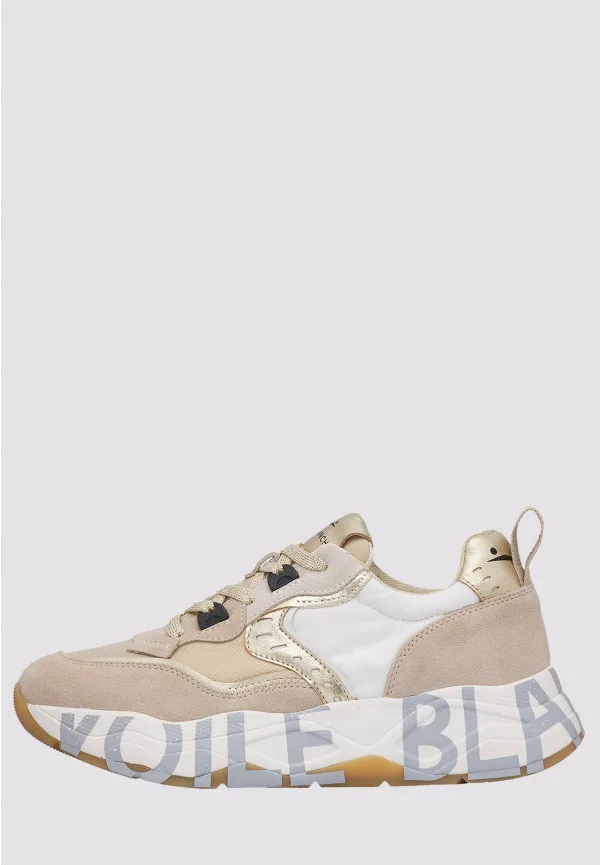 Sneakers Voile Blanche Donna in Camoscio Beige e Nylon Bianco art. Club 105 2E63 Light Beige Platinum, foto 1 di 5