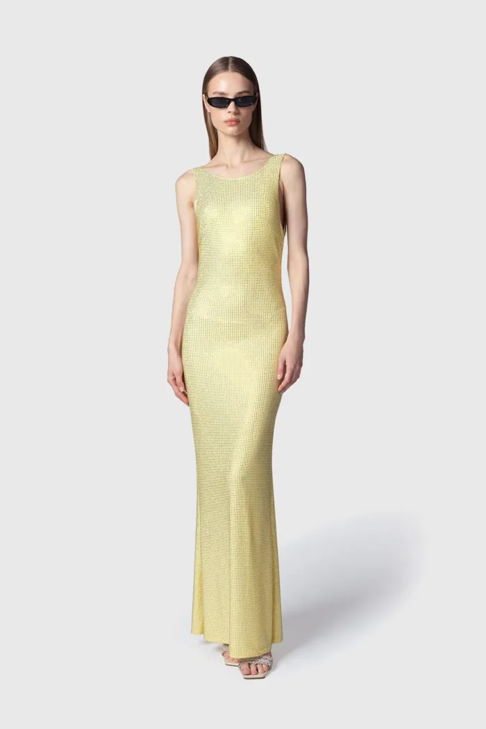 Abito Donna Tubino Lungo Twentyfourhaitch in Jersey Strass Giallo Art. Helios, foto 1 di 3