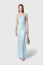 Abito Donna Tubino Lungo Twentyfourhaitch in Jersey Strass Celeste Art. Helios Polvere