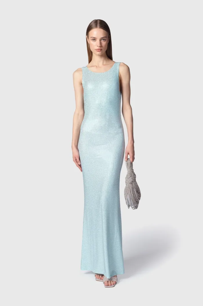 Abito Donna Tubino Lungo Twentyfourhaitch in Jersey Strass Celeste Art. Helios Polvere, foto 1 di 3
