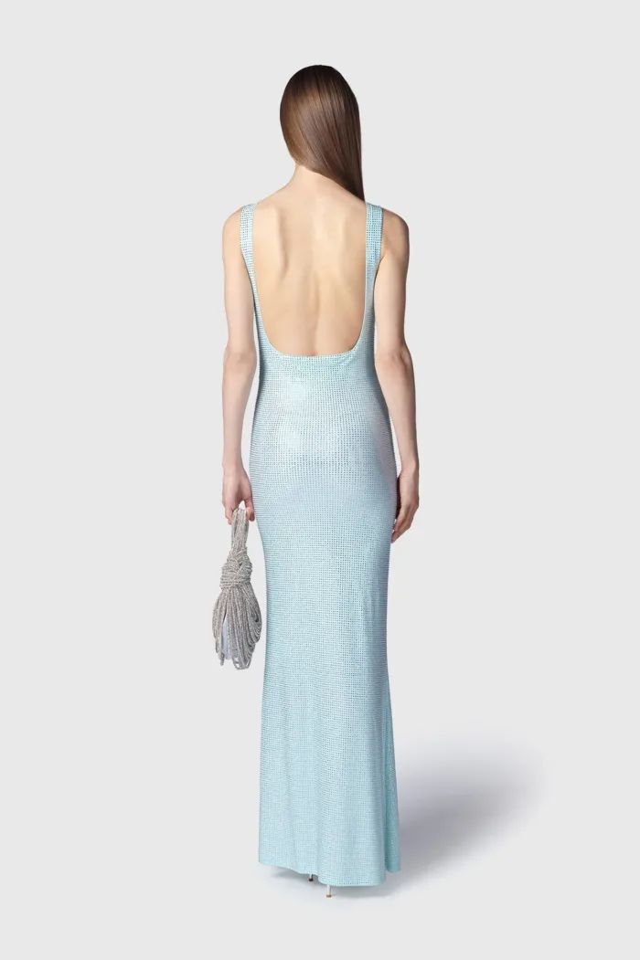 Abito Donna Tubino Lungo Twentyfourhaitch in Jersey Strass Celeste Art. Helios Polvere, foto 2 di 3