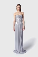Abito Donna Lungo Twentyfourhaitch in Jersey Argento Spalmato Art. Nosy