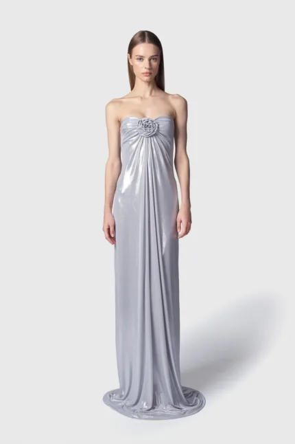 Abito Donna Lungo Twentyfourhaitch in Jersey Argento Spalmato Art. Nosy