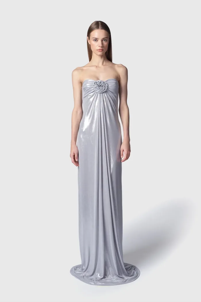 Abito Donna Lungo Twentyfourhaitch in Jersey Argento Spalmato Art. Nosy, foto 1 di 3