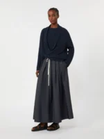 Gonna 'S MaxMara in popeline di cotone color blu marino art. SMMPINETA - immagine 4
