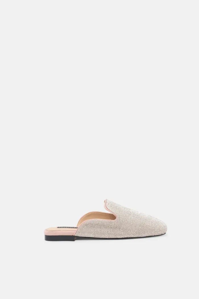Sabot Mules Twentyfourhaitch in Raso Cipria e Strass Tacco 2 cm art. Aukena Cipria, foto 1 di 4