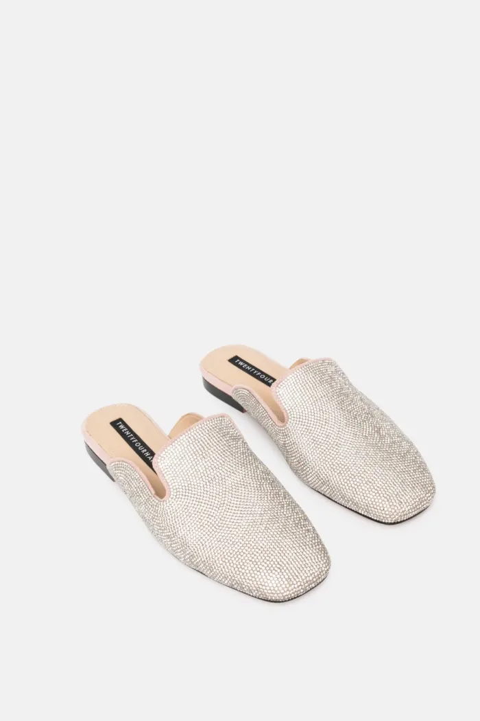 Sabot Mules Twentyfourhaitch in Raso Cipria e Strass Tacco 2 cm art. Aukena Cipria, foto 3 di 4