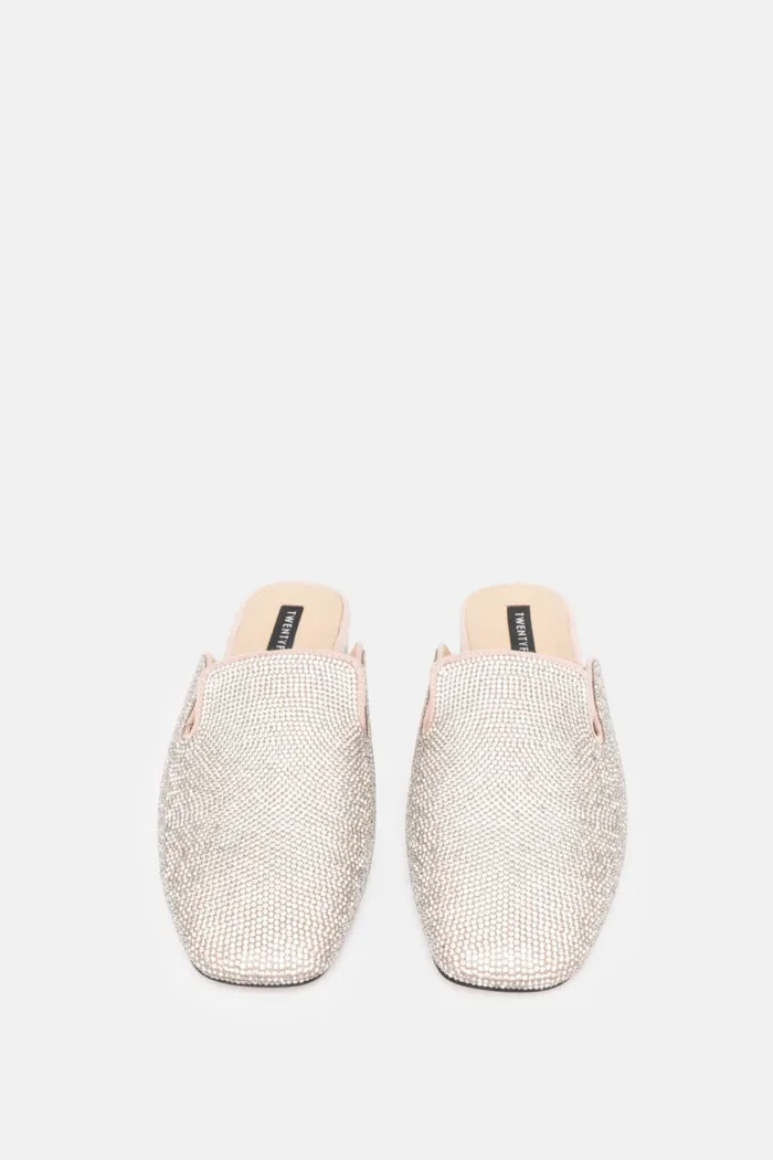 Sabot Mules Twentyfourhaitch in Raso Cipria e Strass Tacco 2 cm art. Aukena Cipria, foto 2 di 4