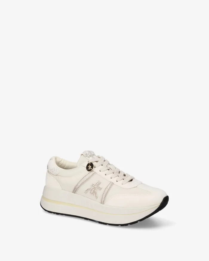 Sneakers Premiata Donna in Camoscio e Nylon Avorio Back Pitonato art. Bethcoin 8145, foto 2 di 5