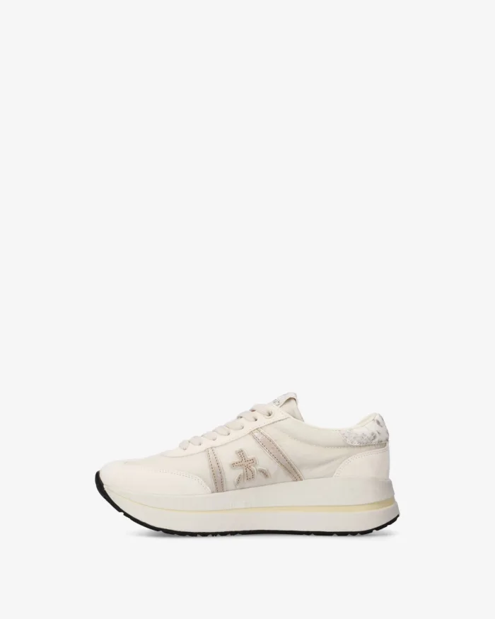 Sneakers Premiata Donna in Camoscio e Nylon Avorio Back Pitonato art. Bethcoin 8145, foto 3 di 5
