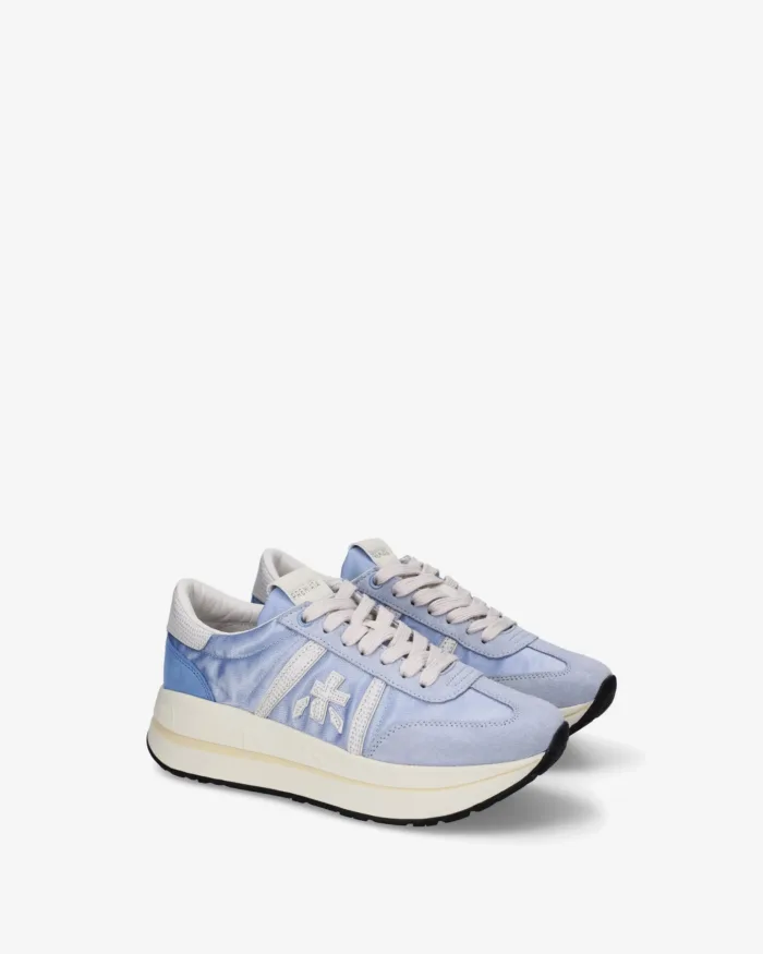 Sneakers Premiata Donna in Camoscio e Nylon Avorio Azzurro art. Bethcoin 8146, foto 2 di 5
