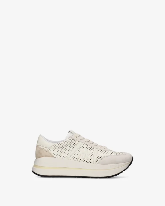 Sneakers Premiata Donna in Pelle Avorio Traforata e Camoscio Avorio art. Bethcoin 8171, foto 1 di 5