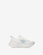 Sneakers Premiata Donna in Camoscio e Nylon Avorio Dettagli Celesti art. Hill 8243