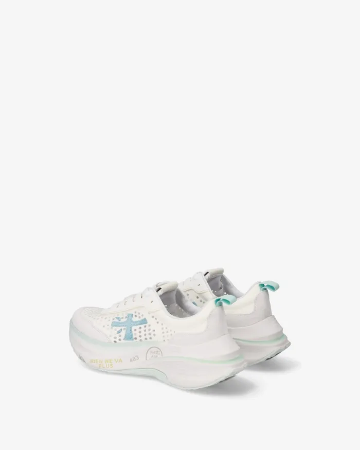 Sneakers Premiata Donna in Camoscio e Nylon Avorio Dettagli Celesti art. Hill 8243, foto 5 di 5