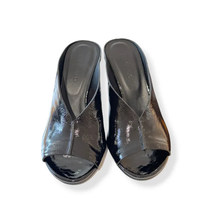 Sandalo Sabot Del Carlo in Vernice Nera Tacco 9 cm art. 11725 Metis Vetro Nero, foto 3 di 5