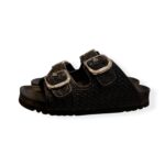 Sandalo Mules Scholl in Rafia e Suola in Pelle Nera Fibbia Argento 3,5 cm art. Noelle F00906 1004 380 - immagine 4