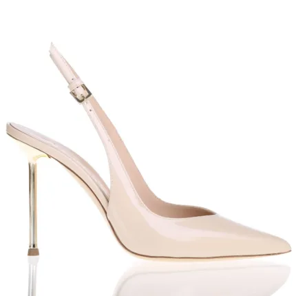 Slingback con Cinturino Regolabile alla Caviglia Ninalilou in Vernice Cipria e Tacco Oro 11 cm art. 361250HL