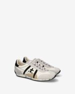 Sneakers Premiata Donna in Camoscio Tortora e Pelle Avorio art. Jacky25D 8222 - immagine 2