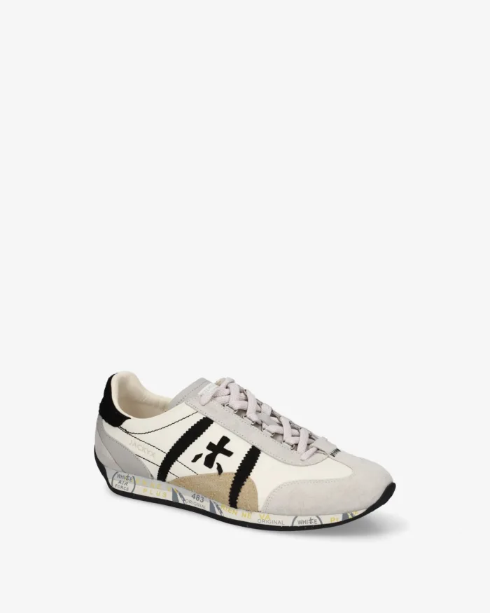 Sneakers Premiata Donna in Camoscio Tortora e Pelle Avorio art. Jacky25D 8222, foto 4 di 5