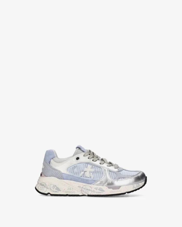 Sneakers Premiata Donna in Camoscio e Rete Traforata Azzurra e Pelle Argento art. Mased 8205, foto 1 di 5