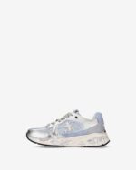 Sneakers Premiata Donna in Camoscio e Rete Traforata Azzurra e Pelle Argento art. Mased 8205 - immagine 3